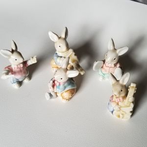Vintage Ceramic Bunny Orchestra Figurines